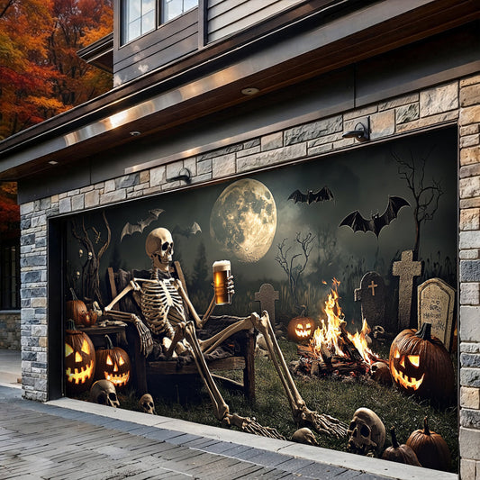 Skeleton's Last Call Garage Door Banner Decoration