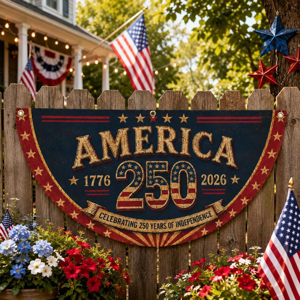 Retro USA 250th Anniversary Quilted Fan Flag
