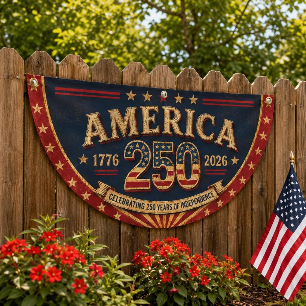 Retro USA 250th Anniversary Quilted Fan Flag