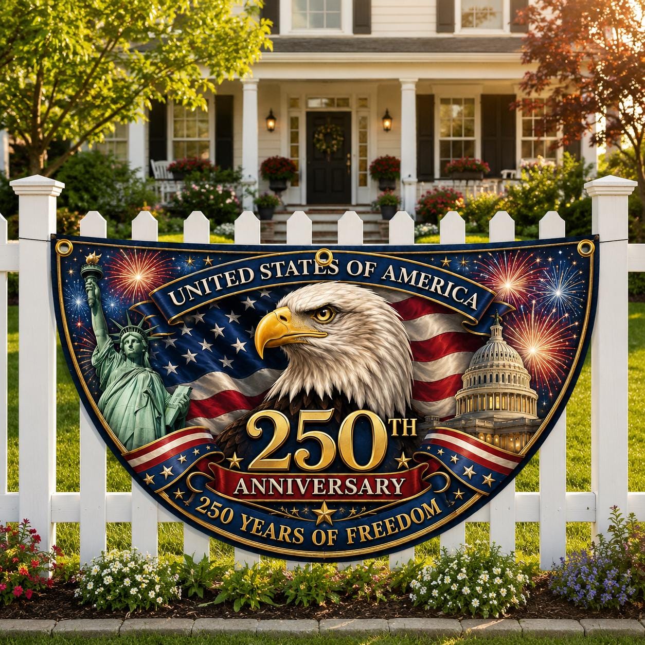 USA Anniversary Patriotic Quilted Fan Flag
