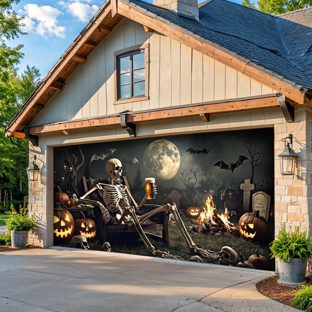 Skeleton's Last Call Garage Door Banner Decoration
