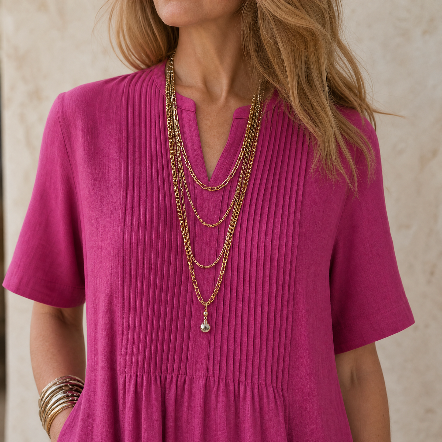 Pin-Tuck Maxi Dress with Pockets