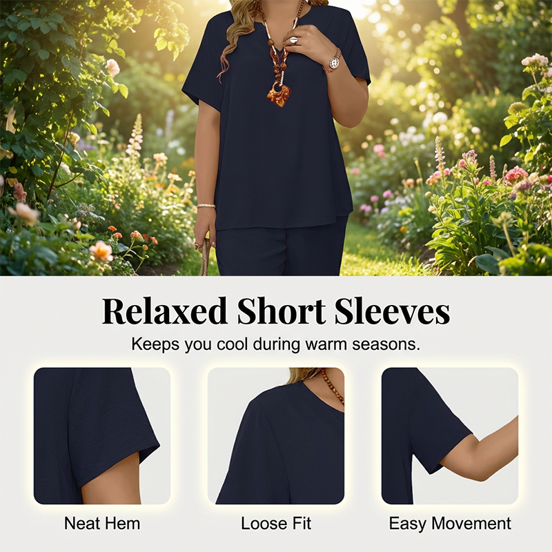 Casual Short-Sleeve Top and Wide-Leg Pants Set