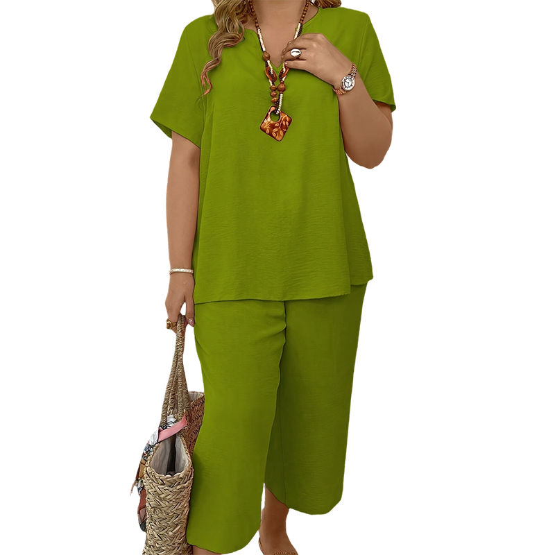 Casual Short-Sleeve Top and Wide-Leg Pants Set