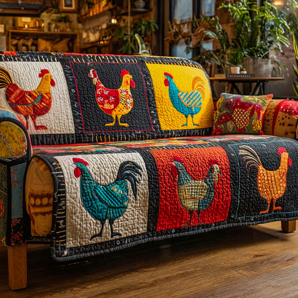 Sunrise Rooster Quilted Sofa Cover