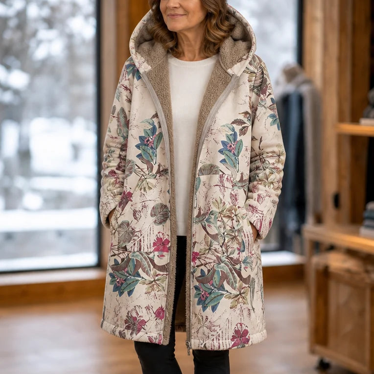 💖Women's Vintage Leaf Print Hooded Coat