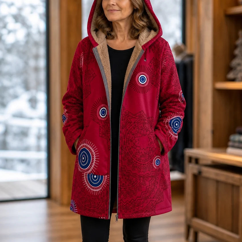 💖Women's Vintage Leaf Print Hooded Coat