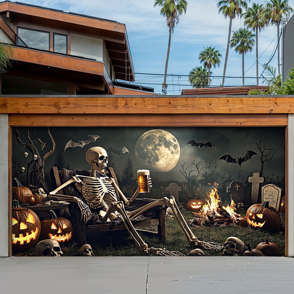 Skeleton's Last Call Garage Door Banner Decoration